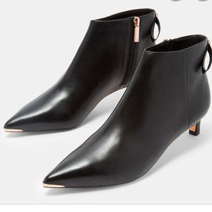 Ted Baker Black Leather and Rose Gold Boots